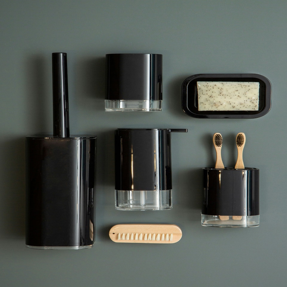 image 1 of Interiors by Premier Black Acrylic Toothbrush Holder, Curved Brush Holder With Translucent Base, Washroom Accessory Holder