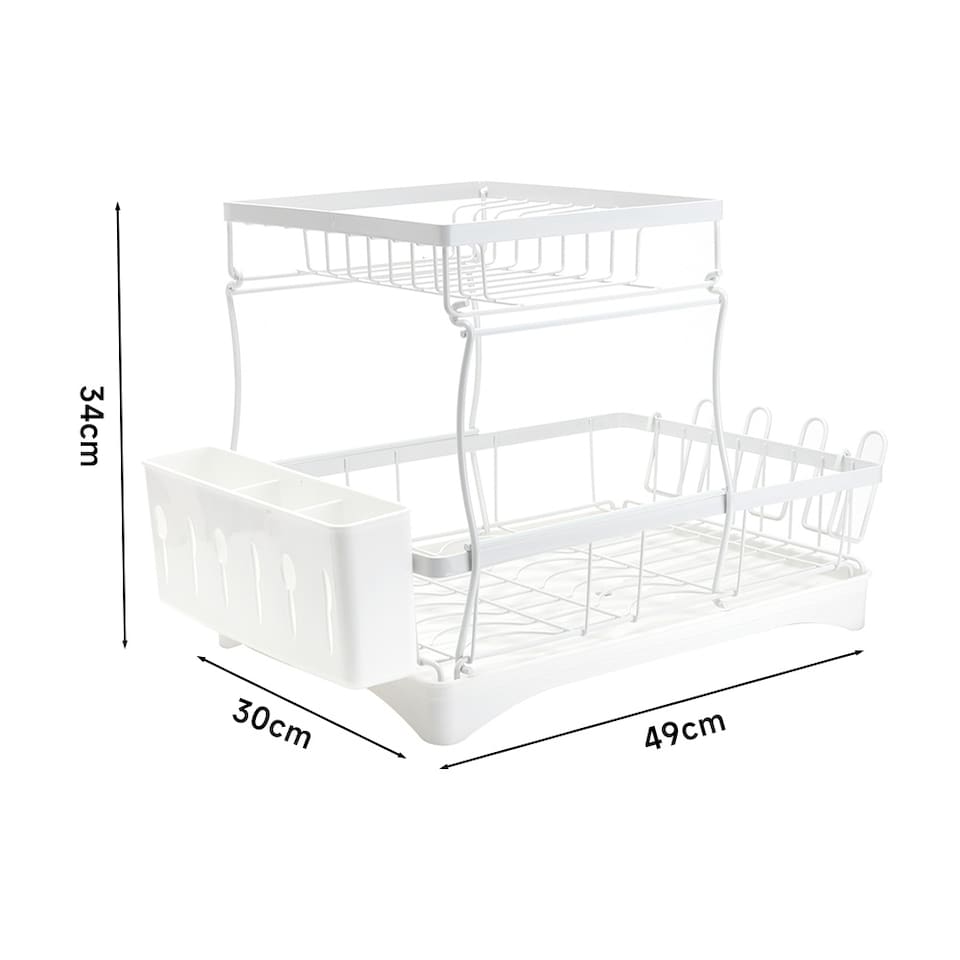 image 1 of Living and Home Steel Dish Rack with Utensil and Glass Holder - White | White