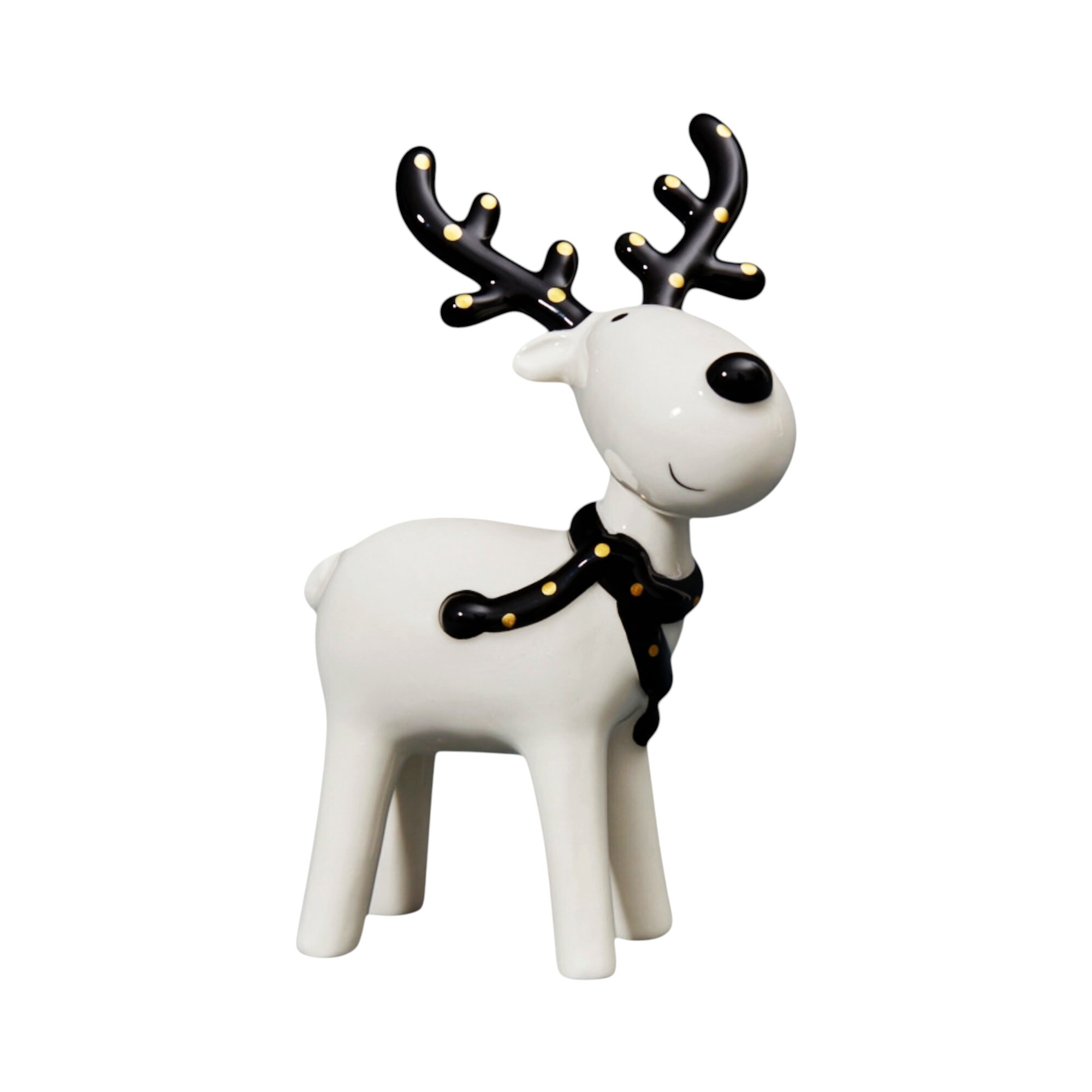 Four Candle Black & White Ceramic Christmas Deer with Gold Detail