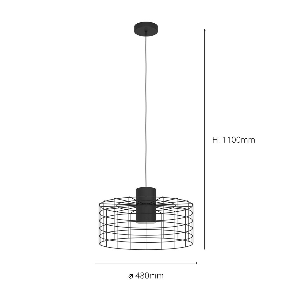 image 1 of EGLO Milligan IP20 Industrial Black Steel Caged Pendant Light Black