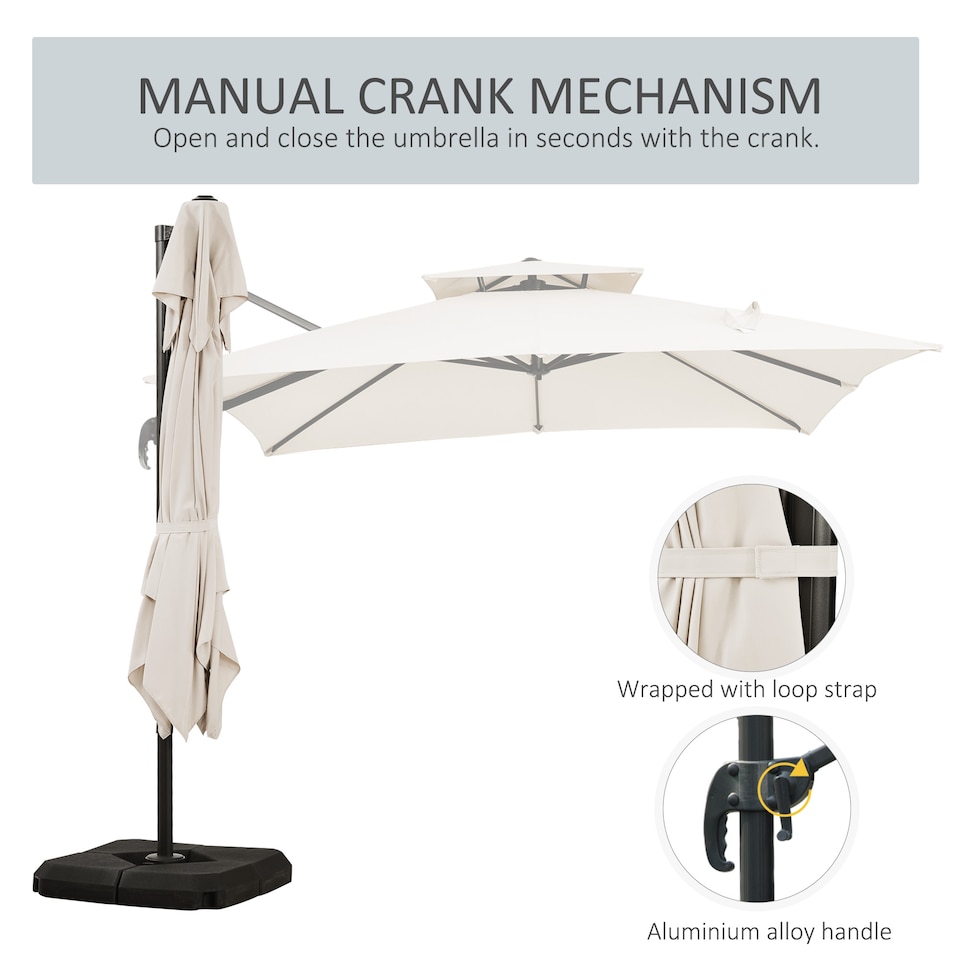 image 1 of Outsunny 360 Degree Cantilever Parasol Roma Umbrella with Base Weight, Beige | White | Beige