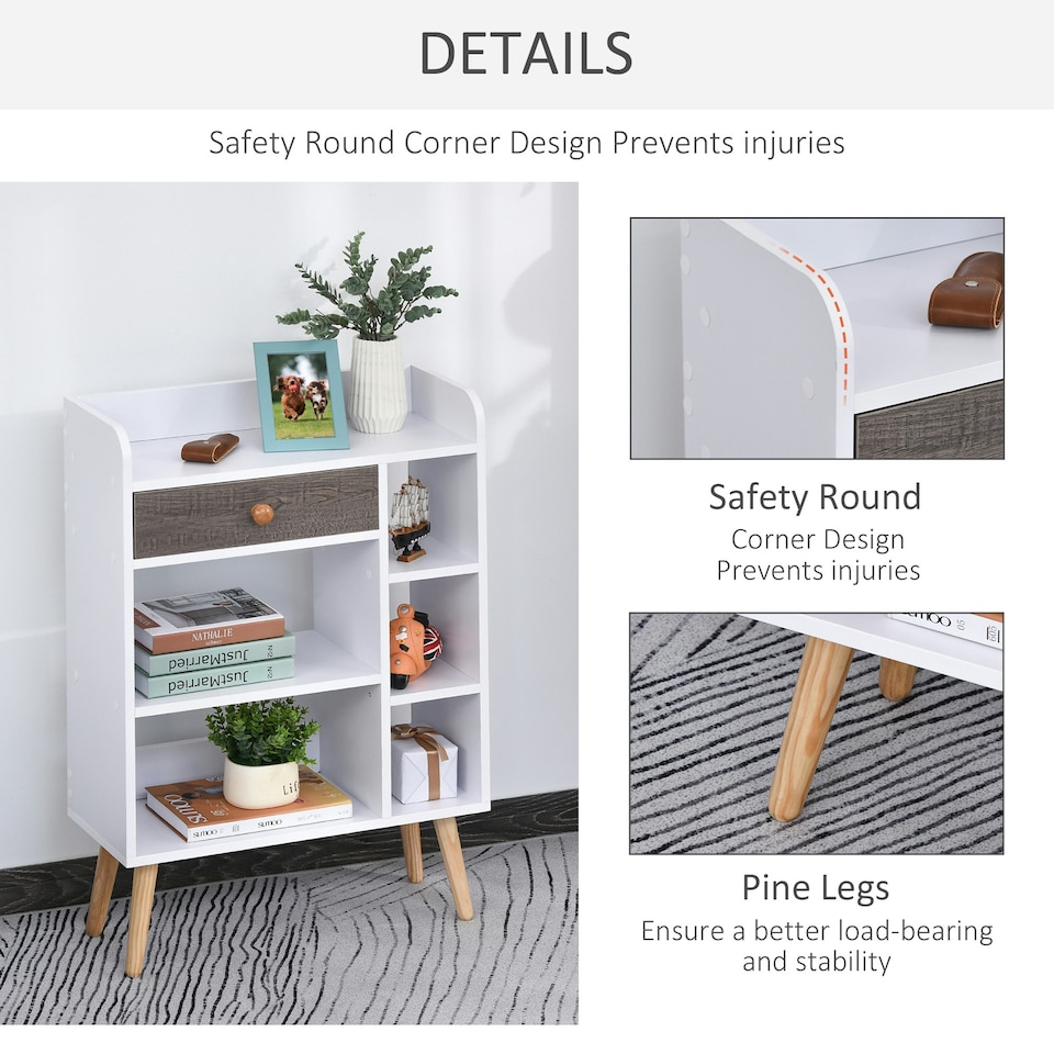 image 1 of HOMCOM Multi-Shelf Bookcase Freestanding Storage Drawer Shelves