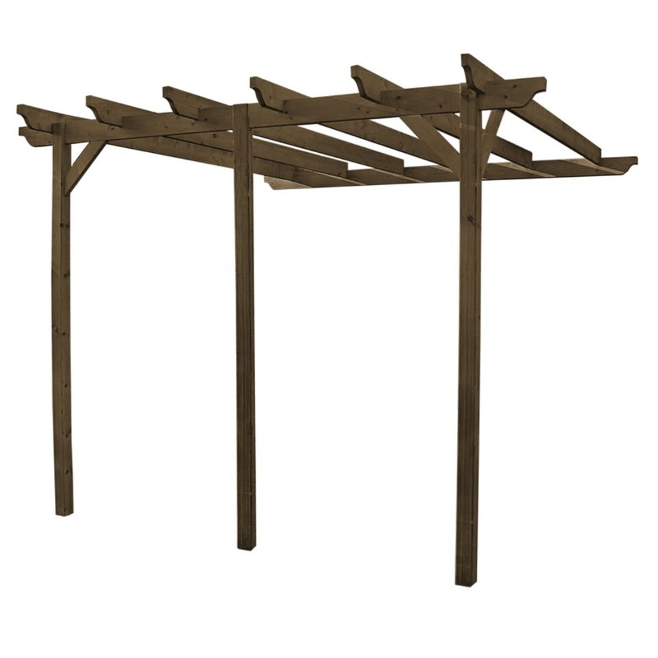 image 1 of Wall Mounted Garden Pergola 3 Posts - Wood - L360 x W660 x H270 cm - Rustic Brown