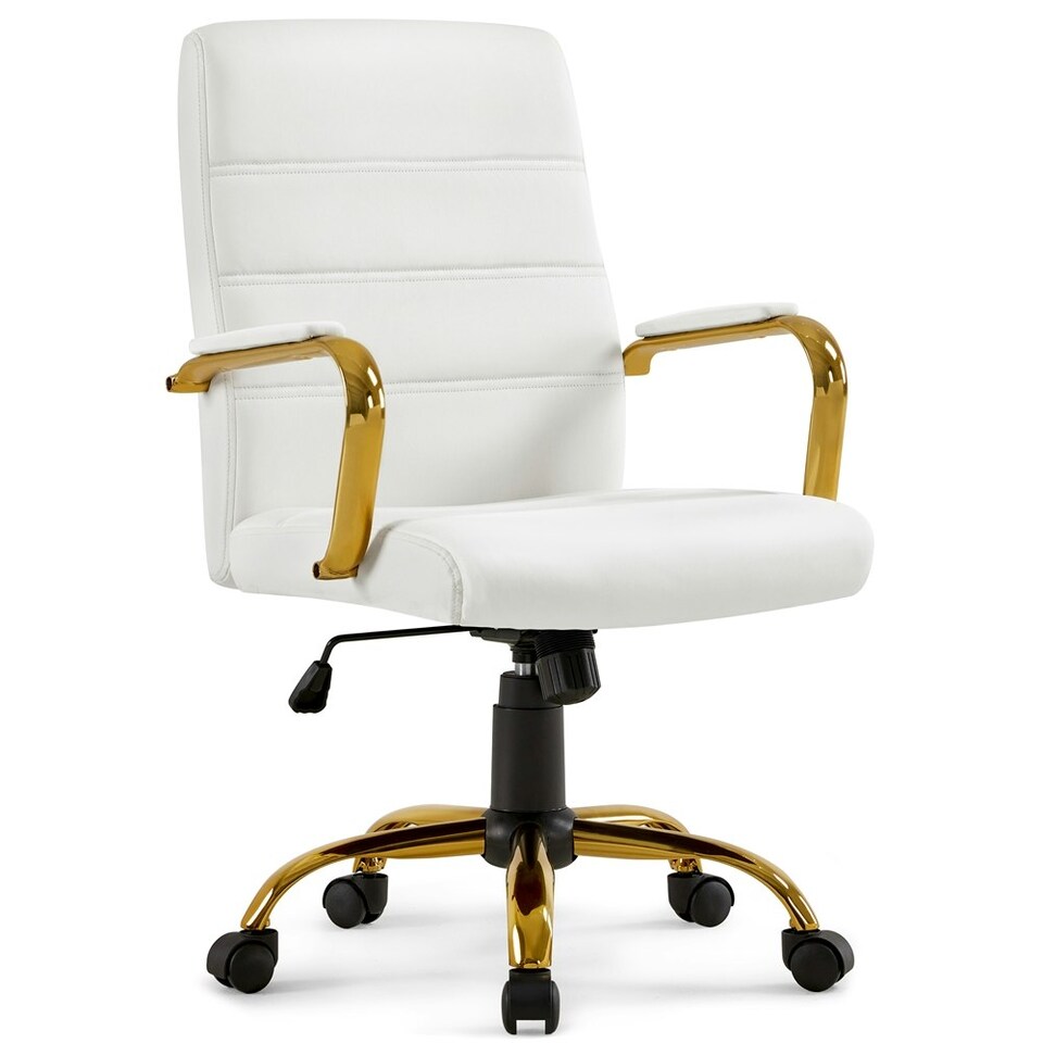 image 1 of Yaheetech Mid-Back Office Chair with Gold Frame White | White