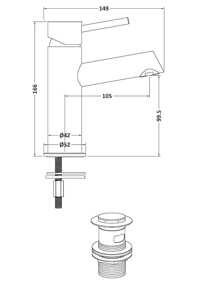 image 1 of Balterley Nova Modern Bathroom Mono Basin Mixer with Coordinating Push Button Waste | Copper | Brushed Brass | 1