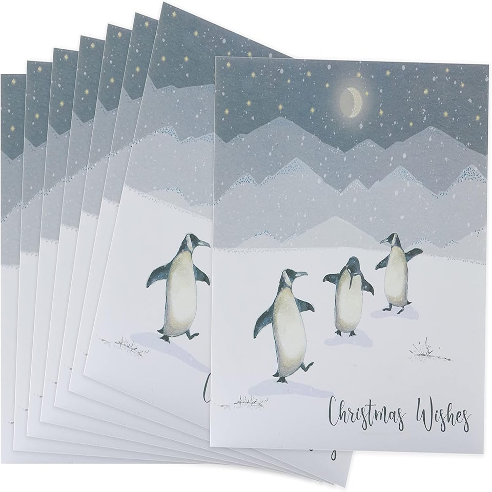 image 1 of Pack of 8 Dancing Penguins Marie Curie Charity Christmas Cards