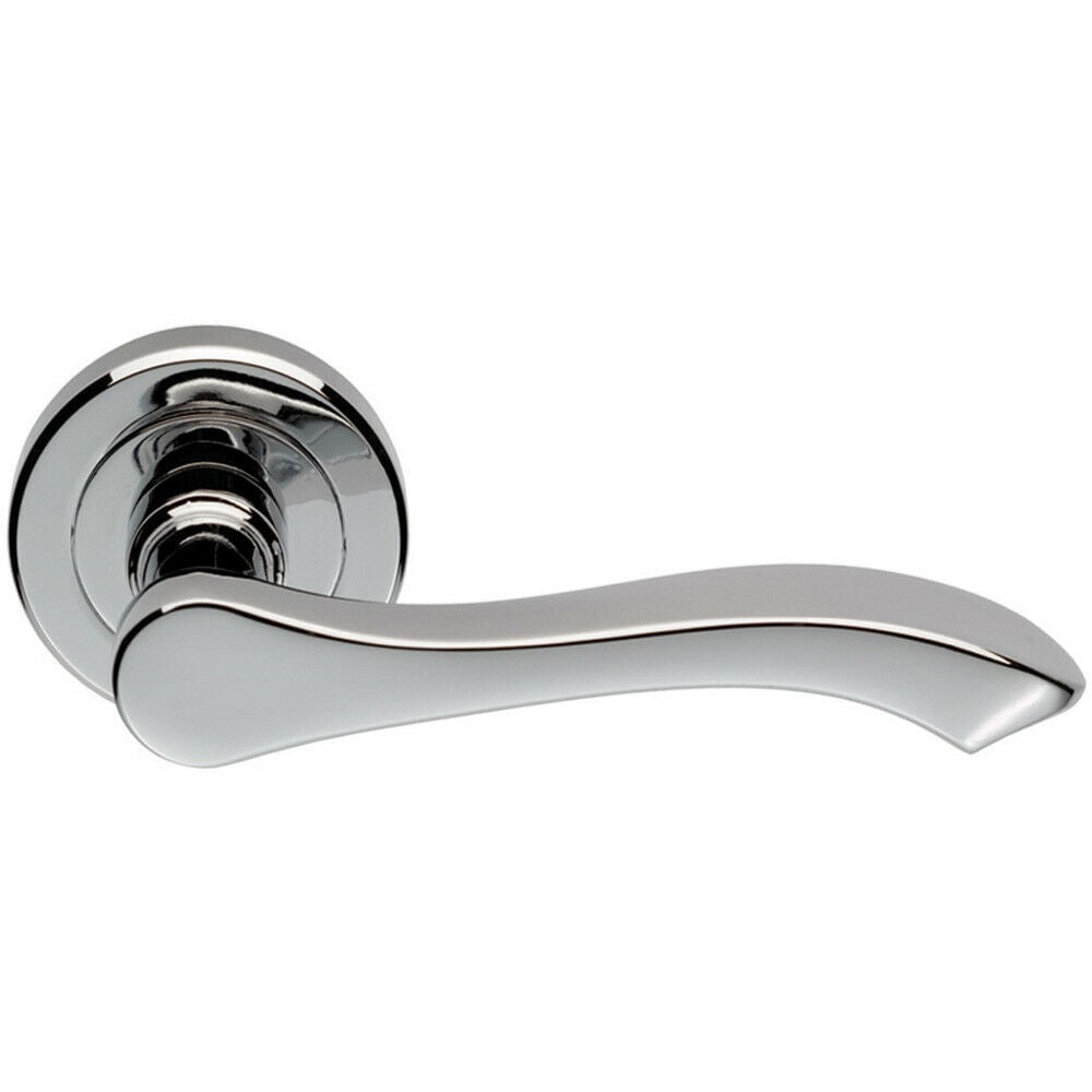 Loops PAIR Scroll Shaped Handle on Chamfered Edged Round Rose Polished Chrome