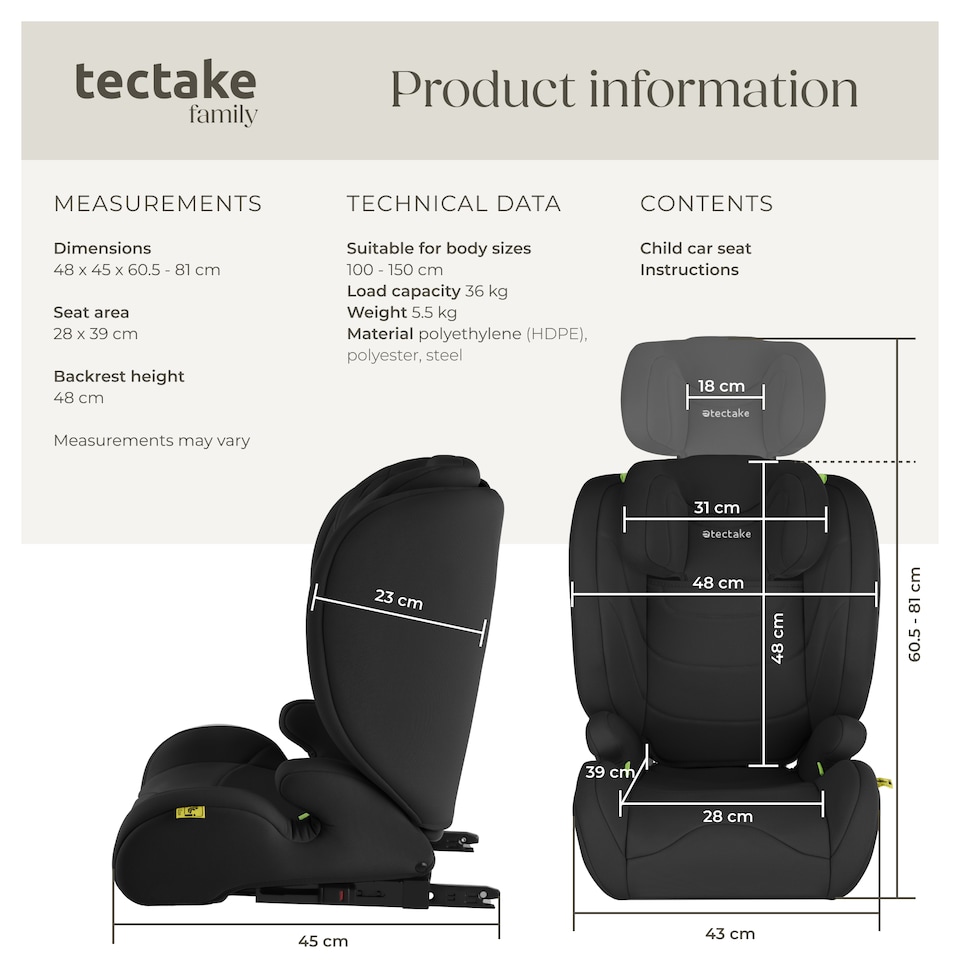 image 1 of Car Seat Levi - ECE R129-03, i-Size and ISOFIX approved, washable cover | Black | black | 45 x 48 x 81 cm | 1