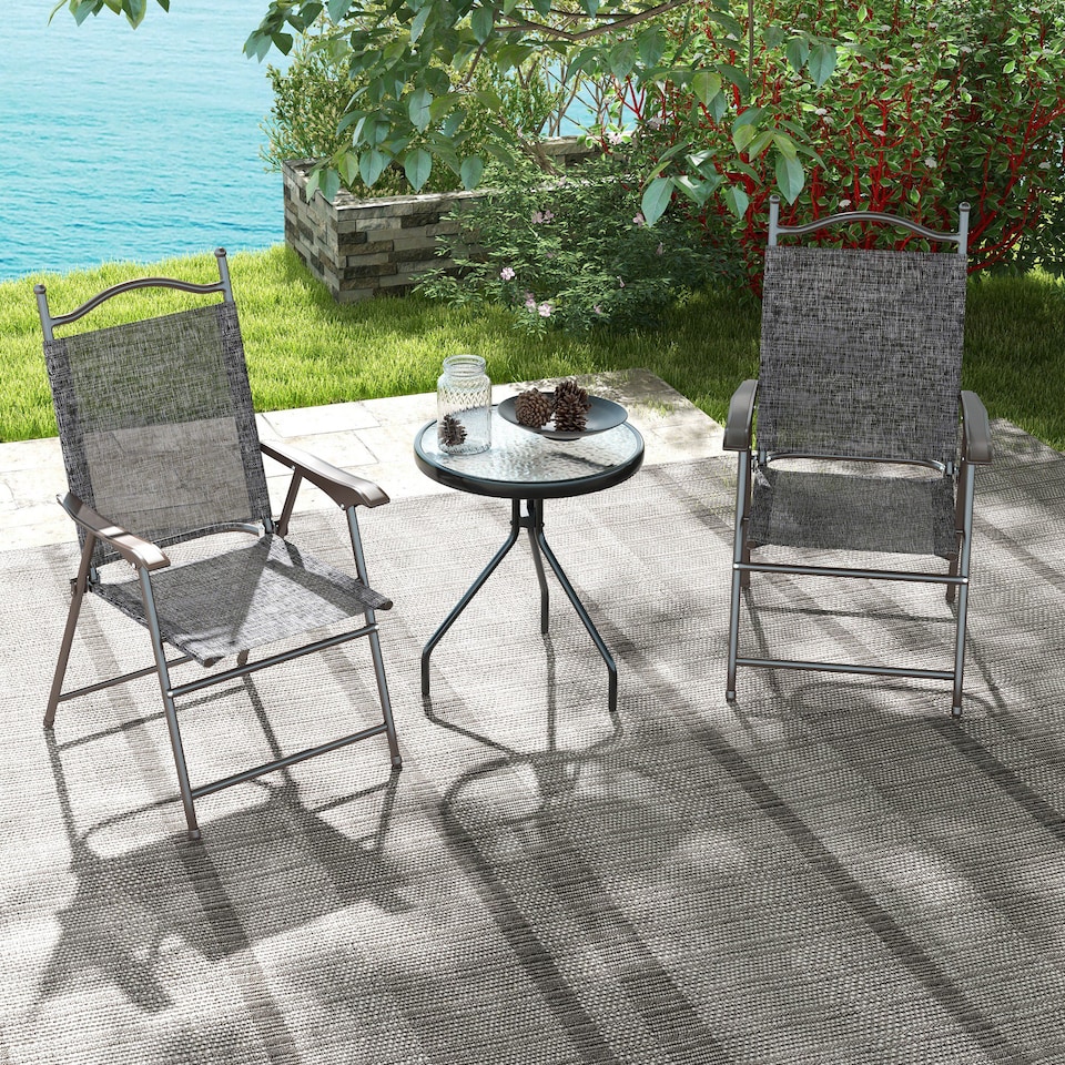 image 1 of Outsunny Folding Chairs Set of 2, Garden Chair with Armrest, Breathable Mesh Fabric Seat, Camping Sports Chairs for Adults, Grey