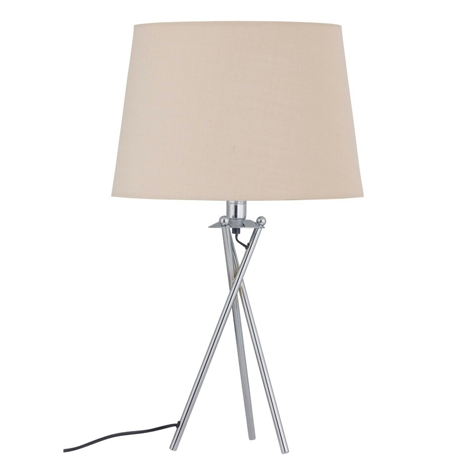 image 1 of First Choice Lighting Set of 2 Tripod Table Lamps with Natural Cotton Fabric Shades Chrome | Brown