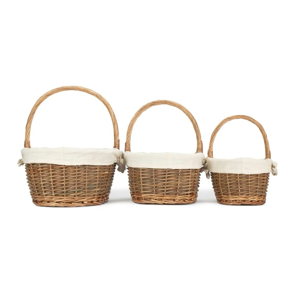 image 1 of Oval Unpeeled Willow Shopping Basket with White Lining White | White | L