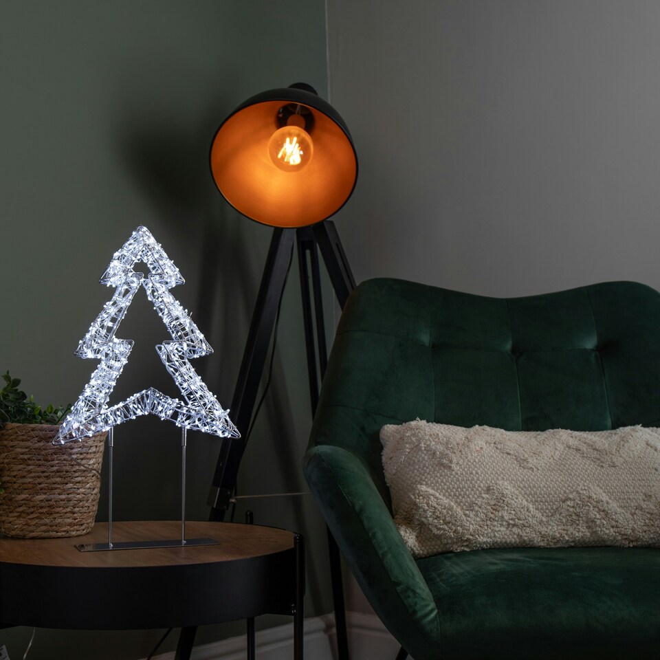 image 1 of 45cm Light up Silver Christmas Tree on Metal Stand with Twinkling White LEDs