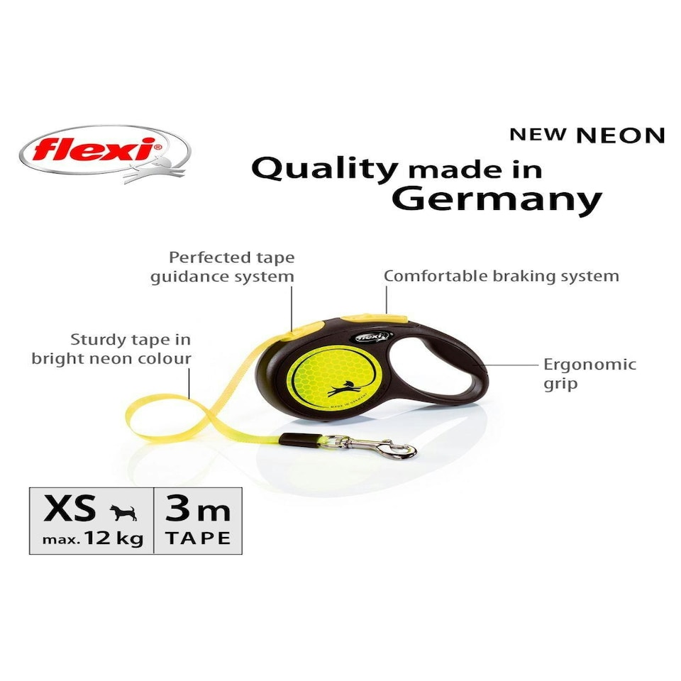 Flexi Neon Retractable Tape Dog Lead - XS