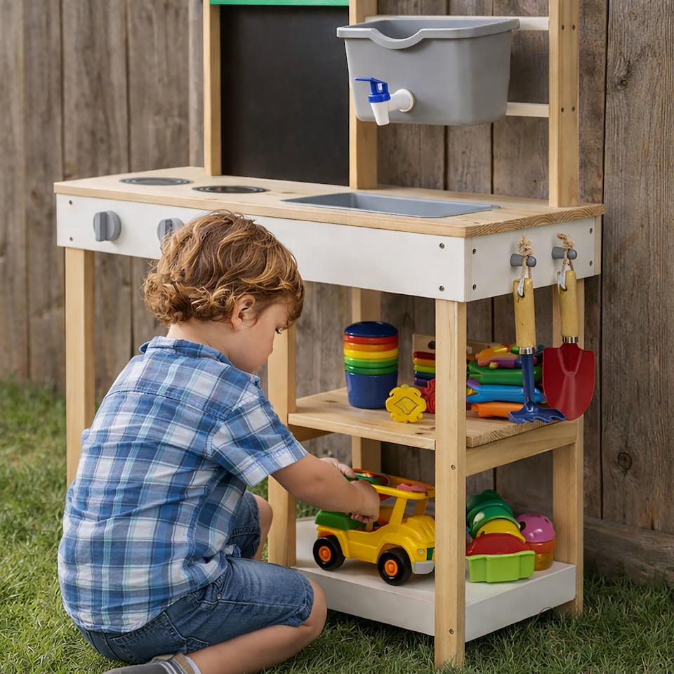 image 1 of Teamson Kids Mud Kitchen Outdoor Wooden Play Kitchen with Accessories