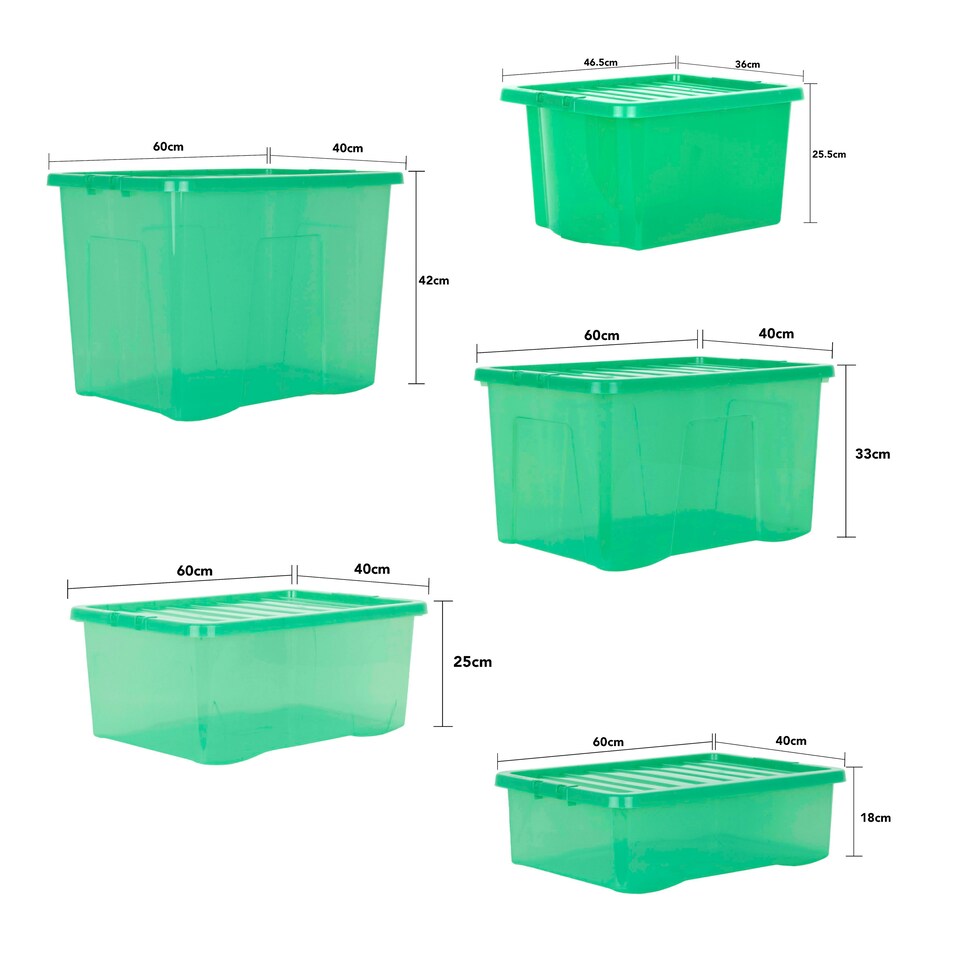 image 1 of Wham Crystal 5 x Multisize Stackable Plastic Storage Boxes with Lids Tint Leprechaun Green Green