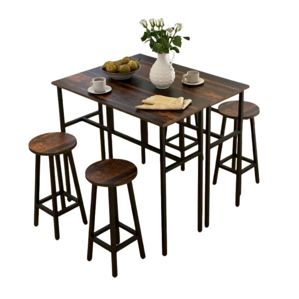 image 1 of 6PC Industrial Dining Table And Stools Set Rustic Brown Brown