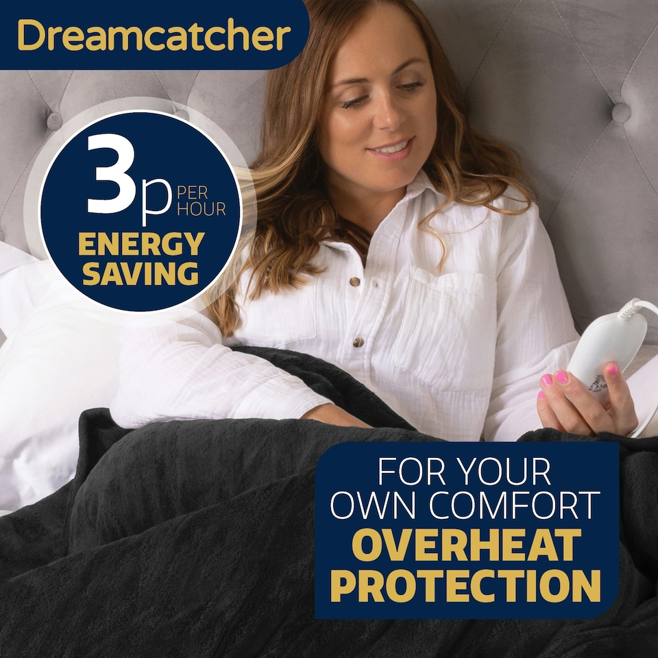 image 1 of Dreamcatcher Black Soft Microfleece & Sherpa Electric Blanket Heated Throw 160x120cm Black