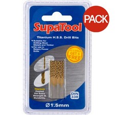 SupaTool Titanium Coated HSS Drill Bits (Pack of 10) - Gold - 1.5 x 40mm