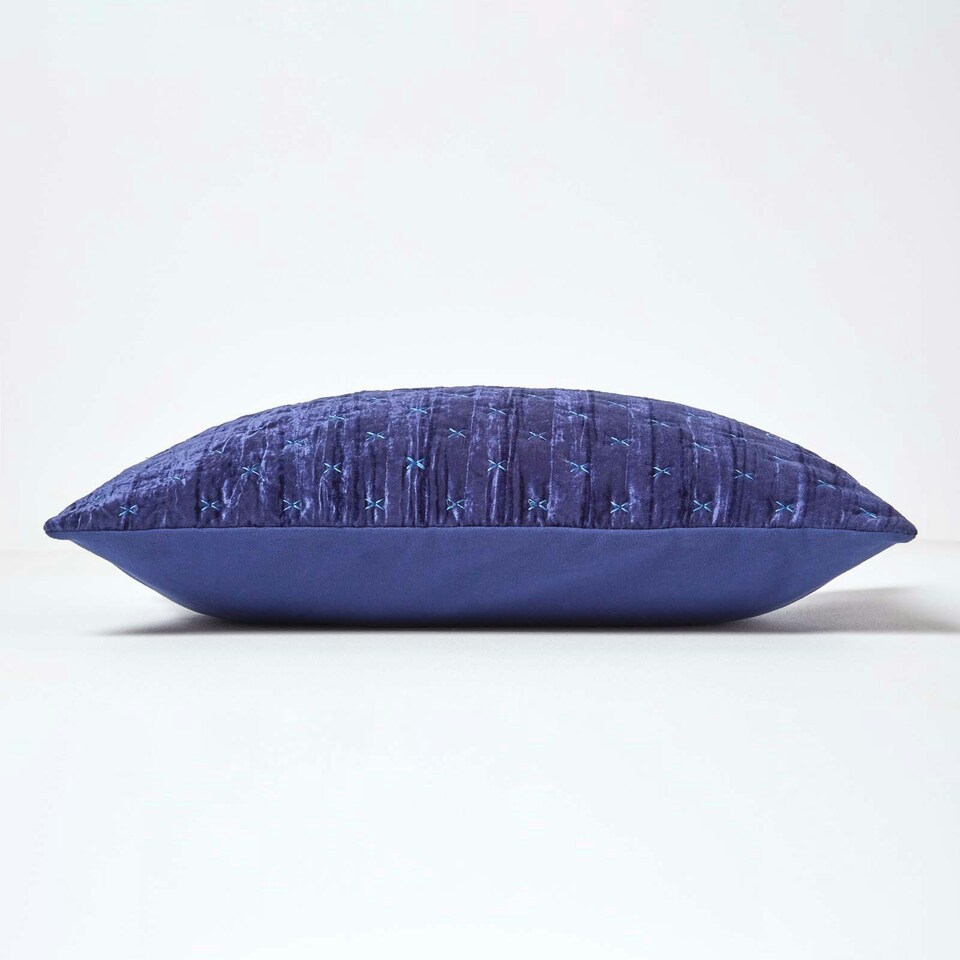 image 1 of Homescapes Navy Blue Crushed Velvet Cushion Cover - 55 x 55 cm Blue