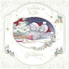 Bears Opening Xmas Gift Wonderful Wife Large Luxury Boxed Handmade Christmas Card
