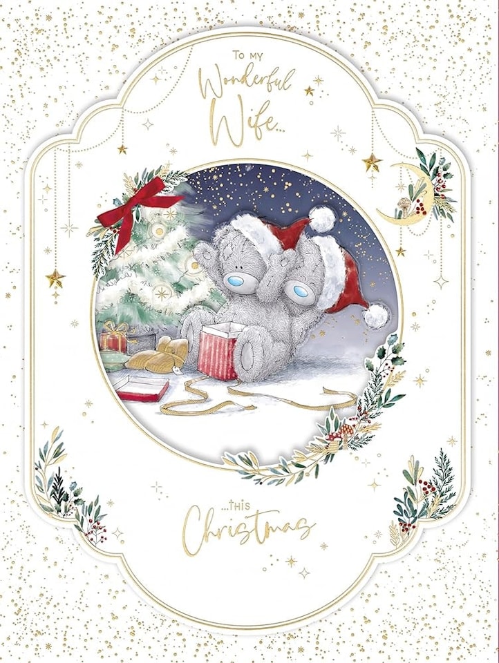 image 1 of Bears Opening Xmas Gift Wonderful Wife Large Luxury Boxed Handmade Christmas Card