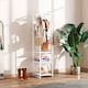 image 2 of HOMCOM Coat Rack, Freestanding Coat Stand with 3 Shelves and 8 Hooks, Clothes Stand for Entryway, Hallway, Bedroom, 170 x 38.5 x 30 cm, White Wood Grain