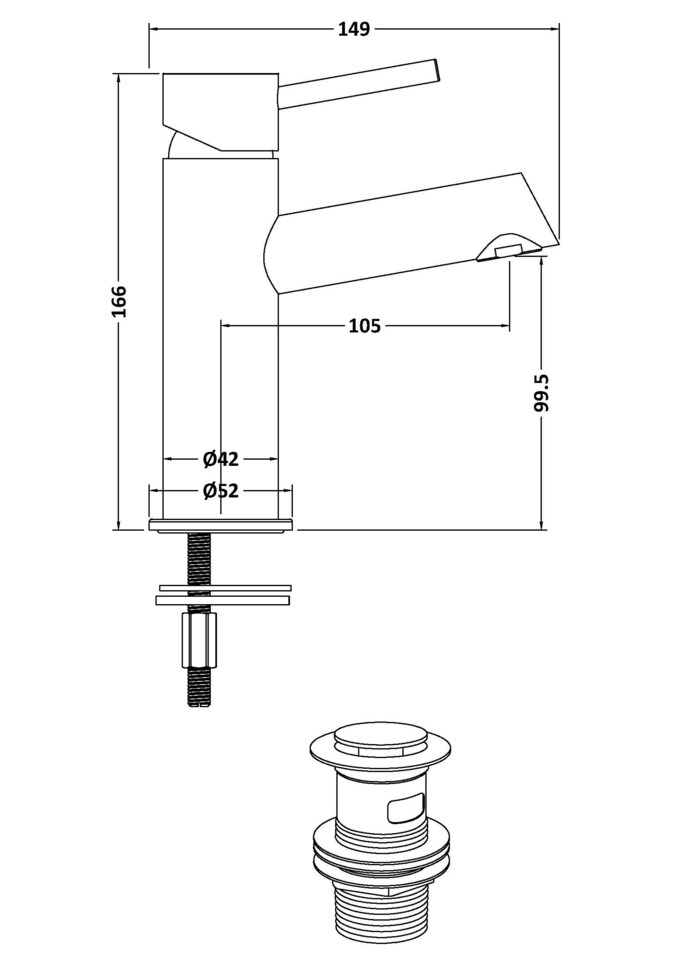 image 1 of Balterley Nova Mono Basin Mixer with Push Button Waste, 1-Handle Deck Mounted Tap | Silver | Chrome | 1