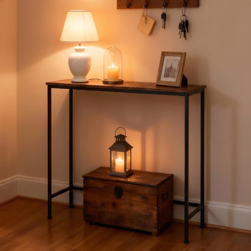 image 1 of Narrow Console Table Slim Entryway Hallway Sofa Table Display Shelf Industrial