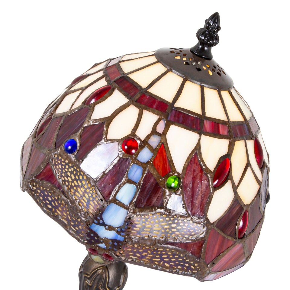 image 1 of Hand Crafted Red Stained Glass Dragonfly Tiffany Lamp | Red | Red | 1