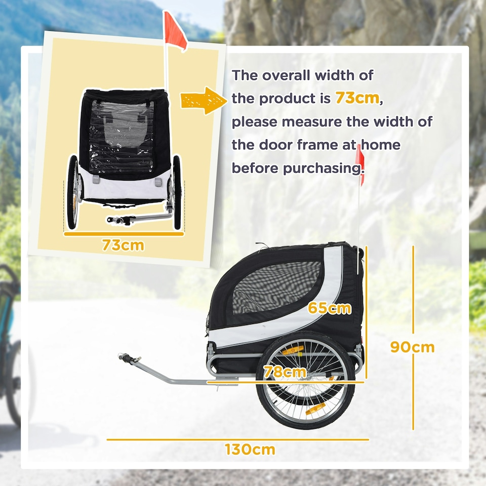 image 1 of PawHut Pet Stroller Dog Jogger Folding Bike Cargo Trailer Carrier Bicycle Black