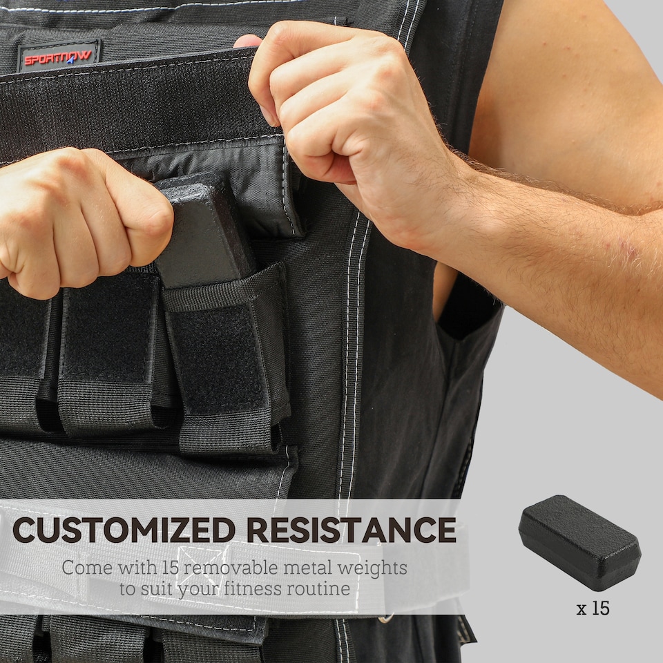 image 1 of 15KG Adjustable Weighted Vest with 15 Metal Weights, Running Weight Vest | Black | Black