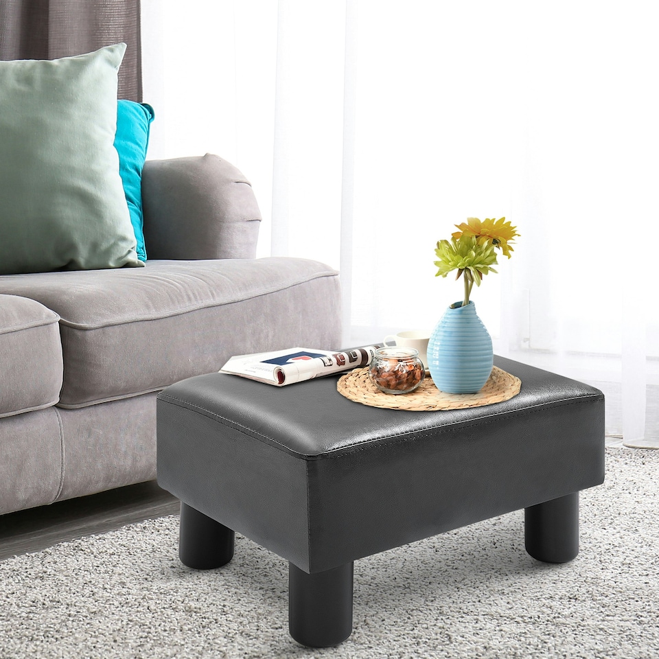 image 1 of HOMCOM Ottoman Footrest Seat Chair Footstool Small PU Leather Home Office Black