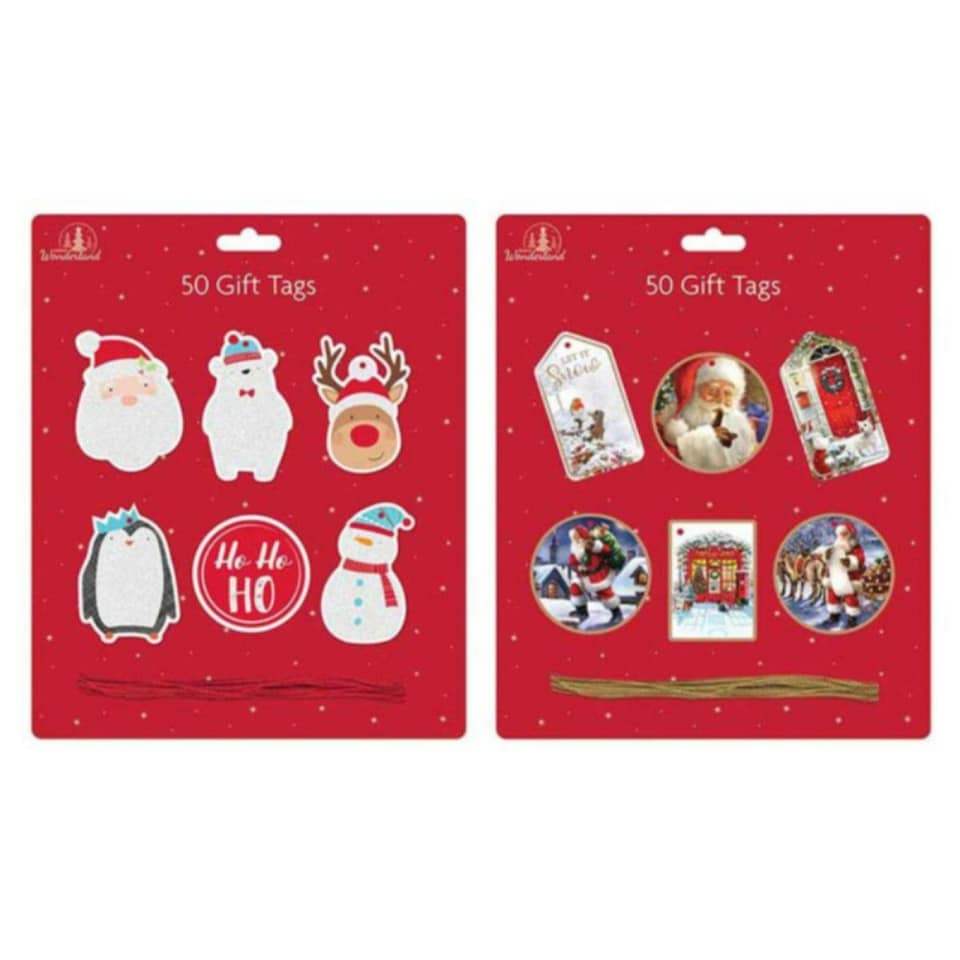 image 1 of 50 Gift Tags Foil Traditional & Glitter Cute Assorted