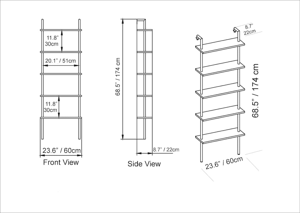 image 1 of Decorotika Paula 5-tier Bookcase Shelving Unit Display Stand -  60 cm W x  22 cm D x 174 cm H