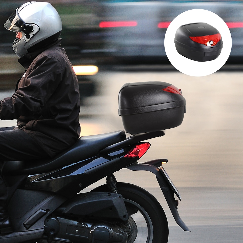 image 1 of HOMCOM 24L Motorcycle Trunk Hard Tail Bike Top Box Rack Mount Luggage Helmet Storage Carrier Case Universal Scooter w/Keys & Plate