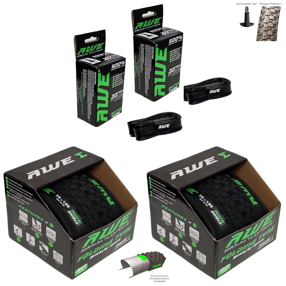 image 1 of 2 x AWEShield Folding Tyres 20" x 1.95 + 2 x AWE Inner Tubes 20" x 1.75-2.125 SV