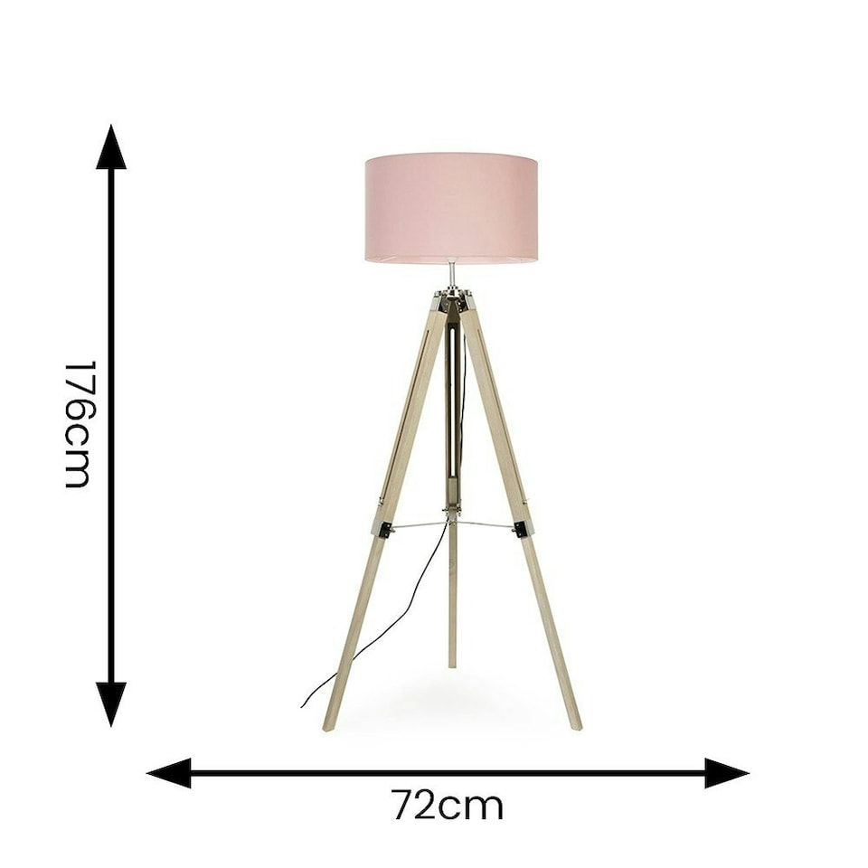 image 1 of ValueLights Clipper Light Brown Tripod Floor Lamp Large Pink Shade