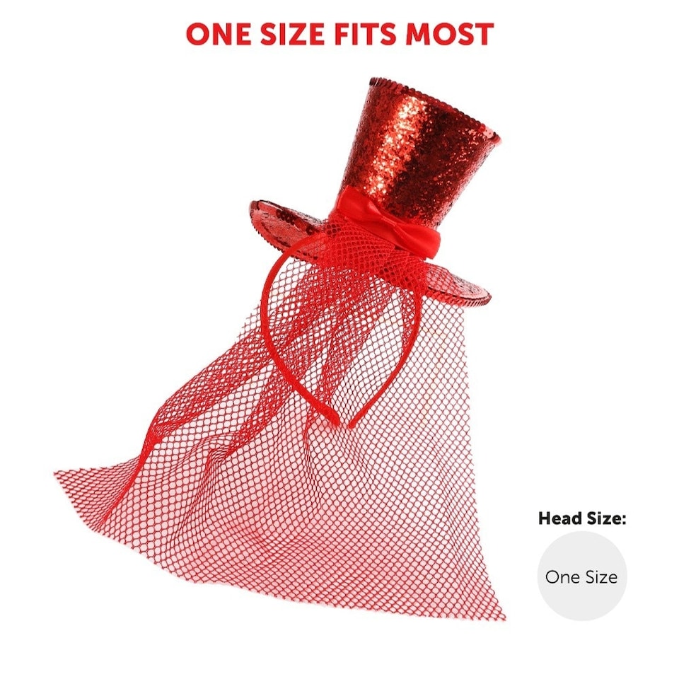 image 1 of Pack of 12 Mini Red Glitter Fascinator Top Hat Red | One Size