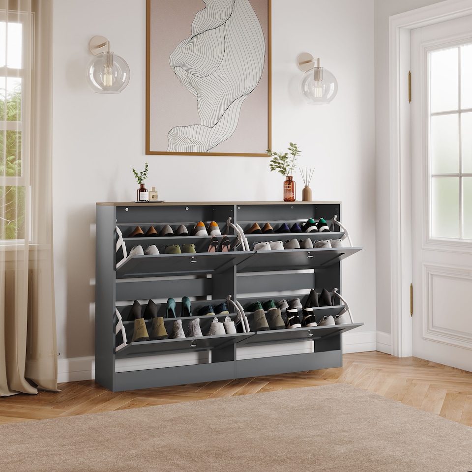 image 1 of Vida Designs 4 Drawer Shoe Cabinet, Grey & Oak