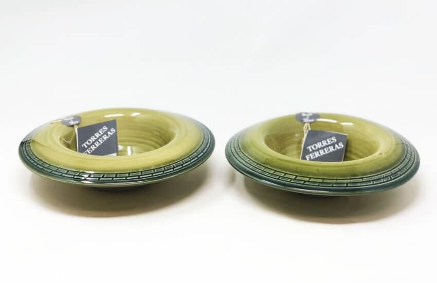 Verano Spanish Ceramics Torres Ferreras Mediterraneo Hand Dipped Set of 2 Inverted Pasta Bowls (D) 22cm x (H) 6cm in Dark Green