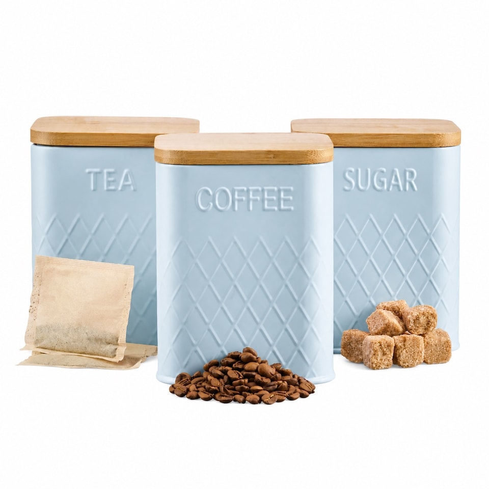 image 1 of Cooks Professional 5 Piece Embossed Kitchen Storage Cannister Set with Bamboo Lids