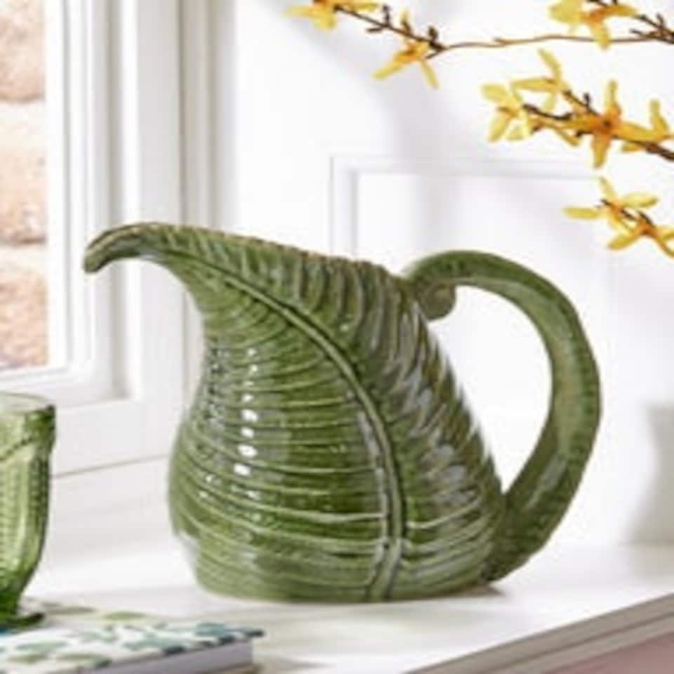 image 1 of Botanical Green Leaf Jug Vase Green