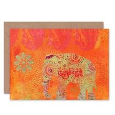Jaipur India Elephant Festival Gold Orange Pink Greeting Card
