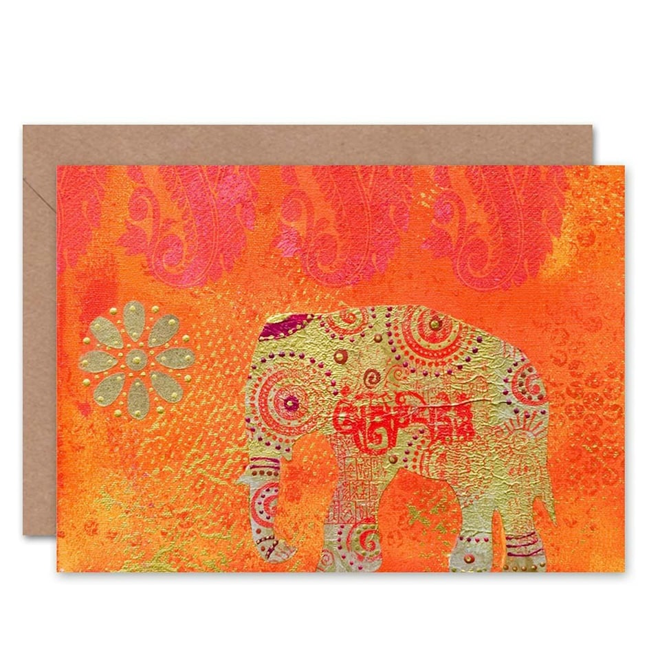 image 1 of Jaipur India Elephant Festival Gold Orange Pink Greeting Card