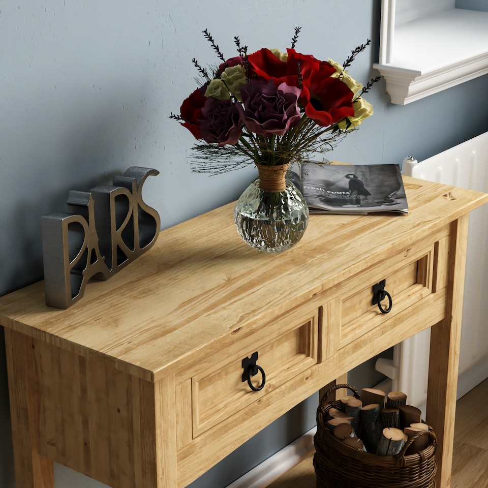image 1 of Vida Designs Corona 2 Drawer Console Table With Shelf, Solid Pine Wood