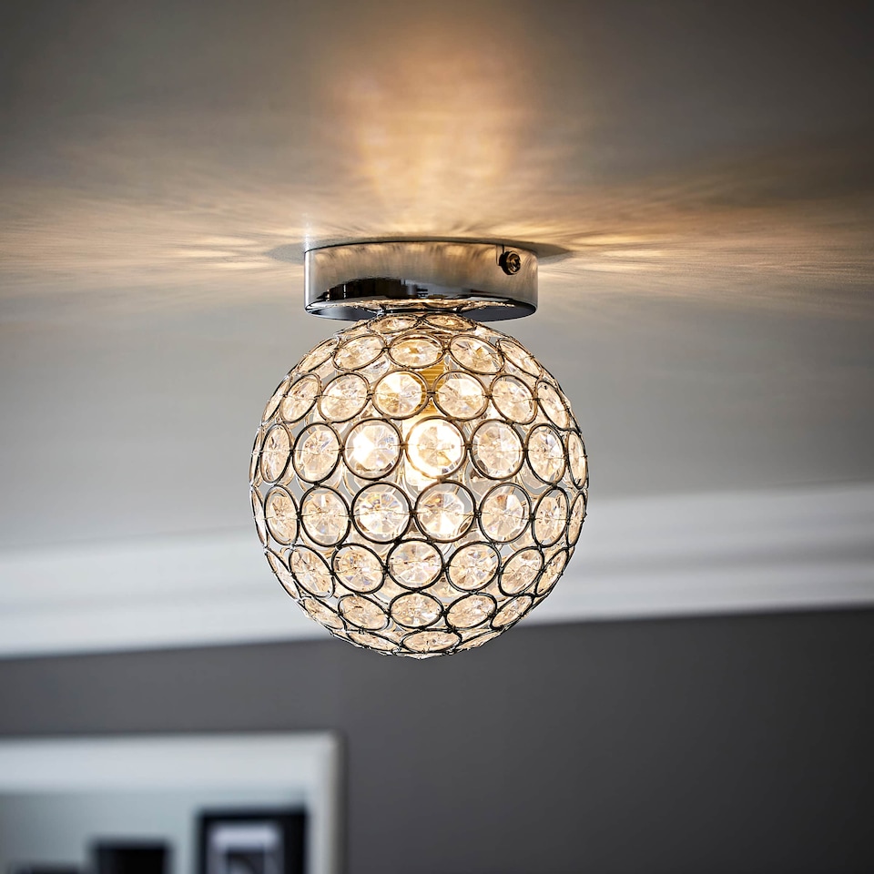 image 1 of ValueLights Ella Chrome Sphere Globe Jewel Flush Ceiling Light | Chrome