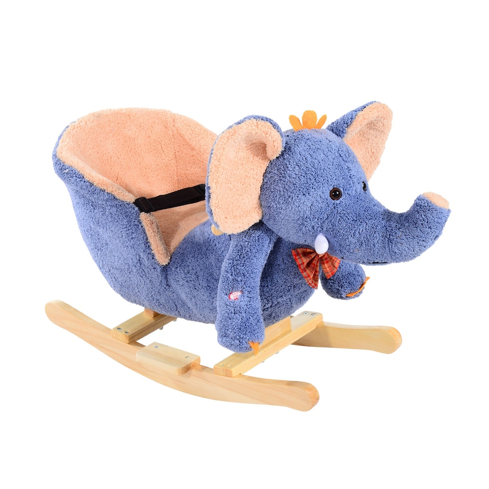 image 1 of HOMCOM Children Kids Rocking Horse Toys Plush Elephant Rocker Seat with Sound Toddler Baby Gift for 1.5 Years Plus Blue