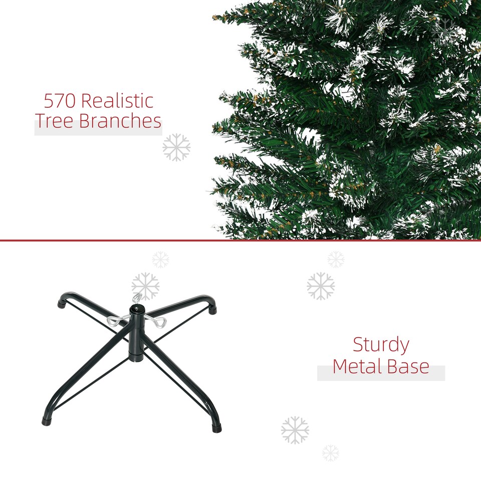 image 1 of HOMCOM 6FT Artificial Snow Dipped Christmas Tree mas Pencil Tree Holiday Home Indoor Decoration with Foldable Black Stand, Green