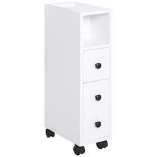 kleankin Slim Bathroom Storage with 2 Drawers, 2 Open and Wheels, White