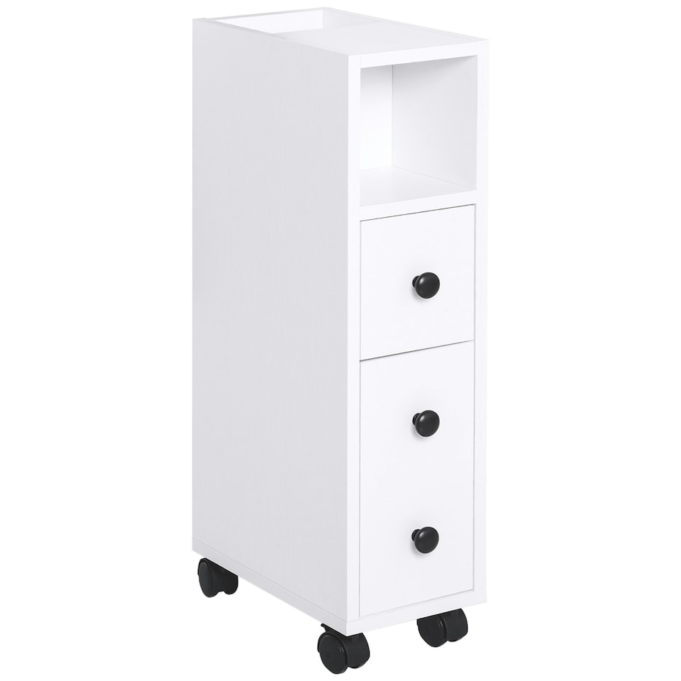 image 1 of kleankin Slim Bathroom Storage with 2 Drawers, 2 Open and Wheels, White
